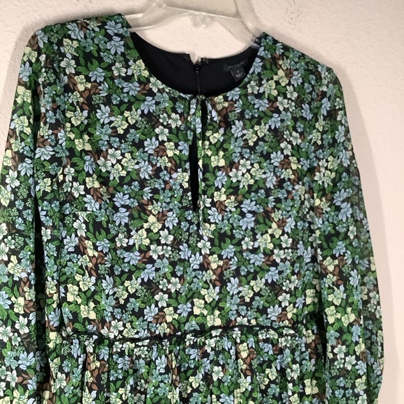 ANN TAYLOR Green Floral Tiered Dress Long Sleeve Midi NEW Boho Fairy Office Sz 2 - Picture 3 of 13